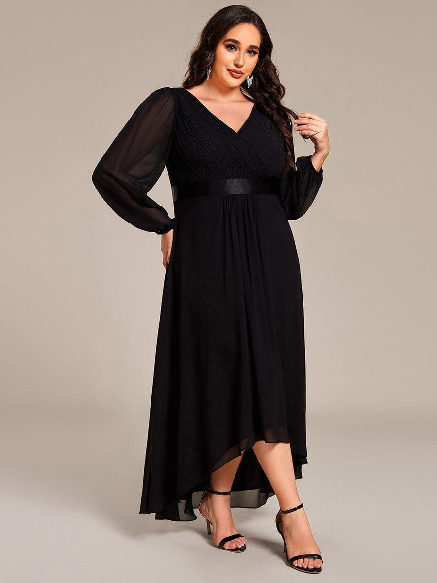Elegant V-Neck Chiffon High-Low Formal Dress wiith Long Sleeves