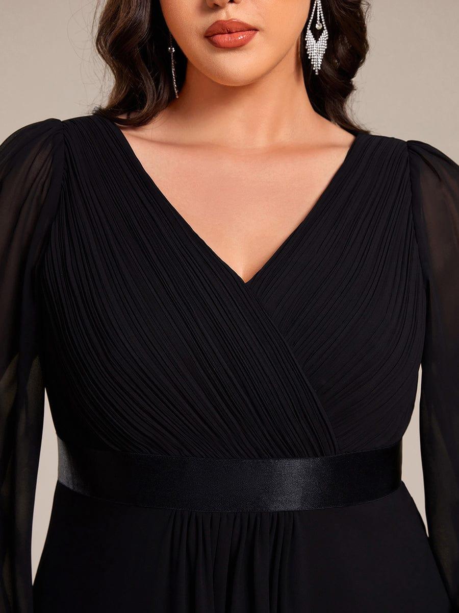 Elegant V-Neck Chiffon High-Low Formal Dress wiith Long Sleeves