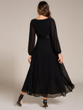Elegant V-Neck Chiffon High-Low Formal Dress wiith Long Sleeves