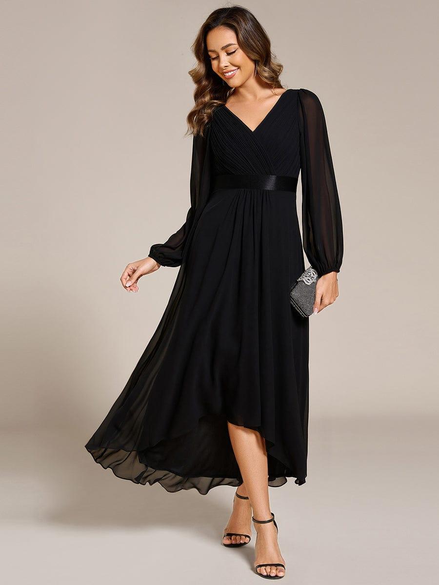 Elegant V-Neck Chiffon High-Low Formal Dress wiith Long Sleeves