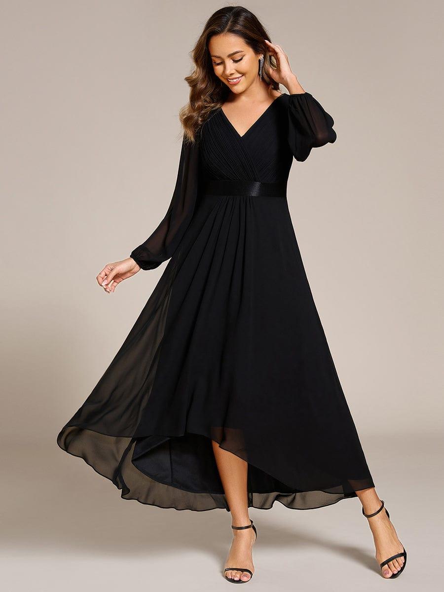Elegant V-Neck Chiffon High-Low Formal Dress wiith Long Sleeves