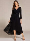 Elegant V-Neck Chiffon High-Low Formal Dress wiith Long Sleeves