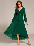 Elegant V-Neck Chiffon High-Low Formal Dress wiith Long Sleeves