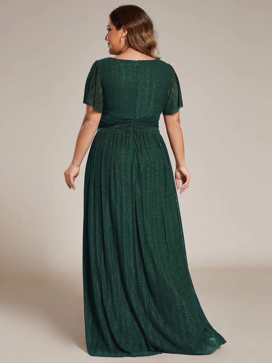 Sparkly V-Neck Empire Waist Pleated Formal Evening Dress