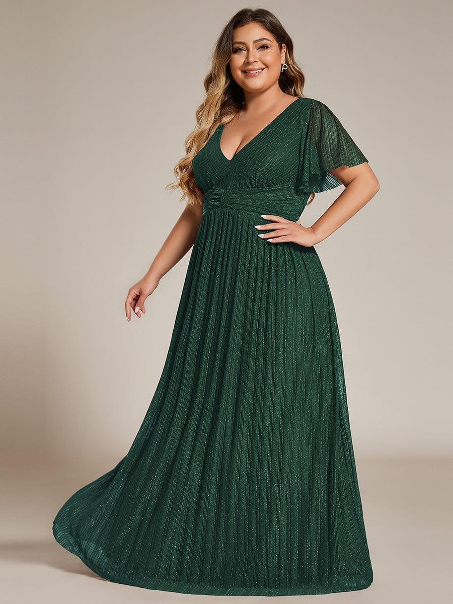Sparkly V-Neck Empire Waist Pleated Formal Evening Dress