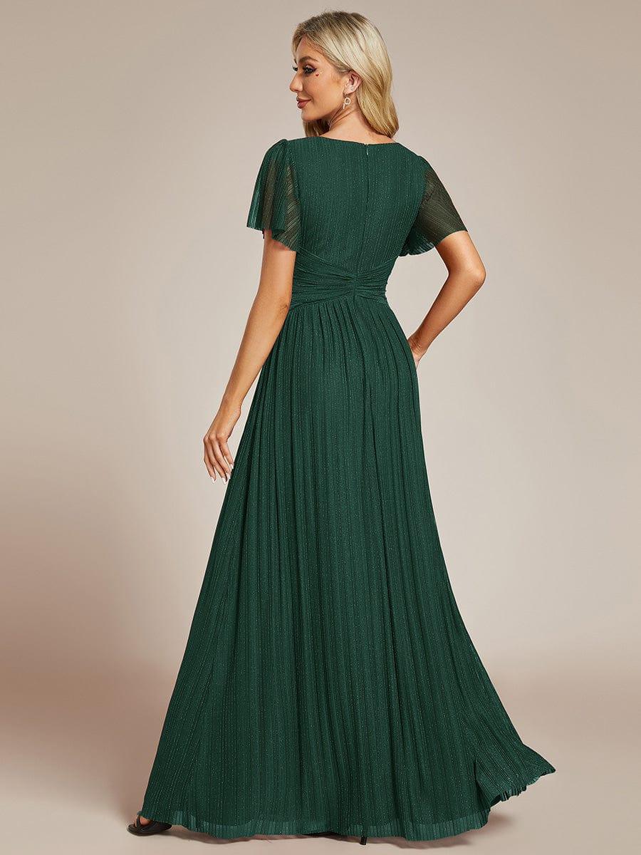 Sparkly V-Neck Empire Waist Pleated Formal Evening Dress