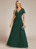 Sparkly V-Neck Empire Waist Pleated Formal Evening Dress