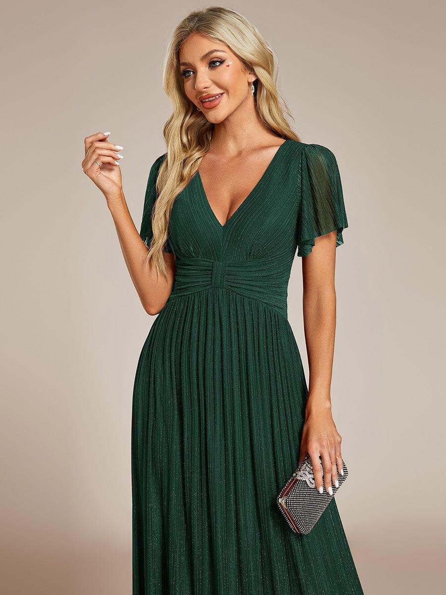 Sparkly V-Neck Empire Waist Pleated Formal Evening Dress