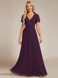 Sparkly V-Neck Empire Waist Pleated Formal Evening Dress