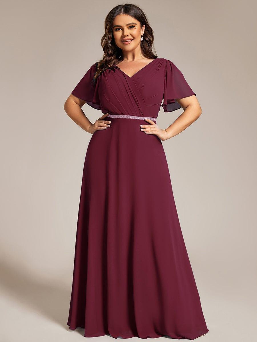 Plus Size V-Neck Pleated A-Line Chiffon Evening Dres