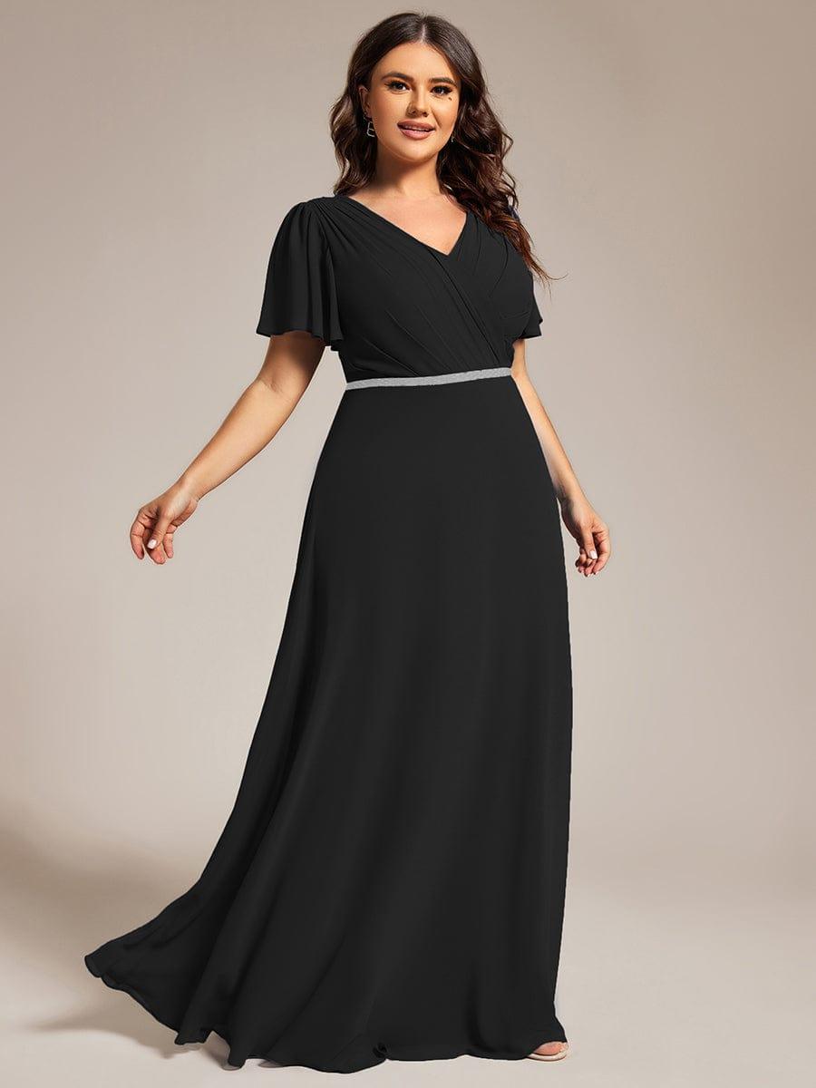 Plus Size V-Neck Pleated A-Line Chiffon Evening Dres