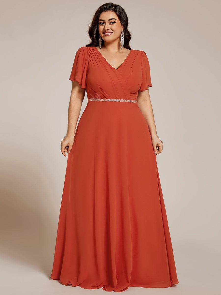Plus Size V-Neck Pleated A-Line Chiffon Evening Dres