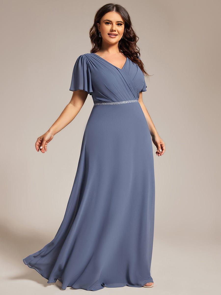 Plus Size V-Neck Pleated A-Line Chiffon Evening Dres