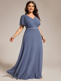 Plus Size V-Neck Pleated A-Line Chiffon Evening Dres