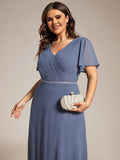 Plus Size V-Neck Pleated A-Line Chiffon Evening Dres