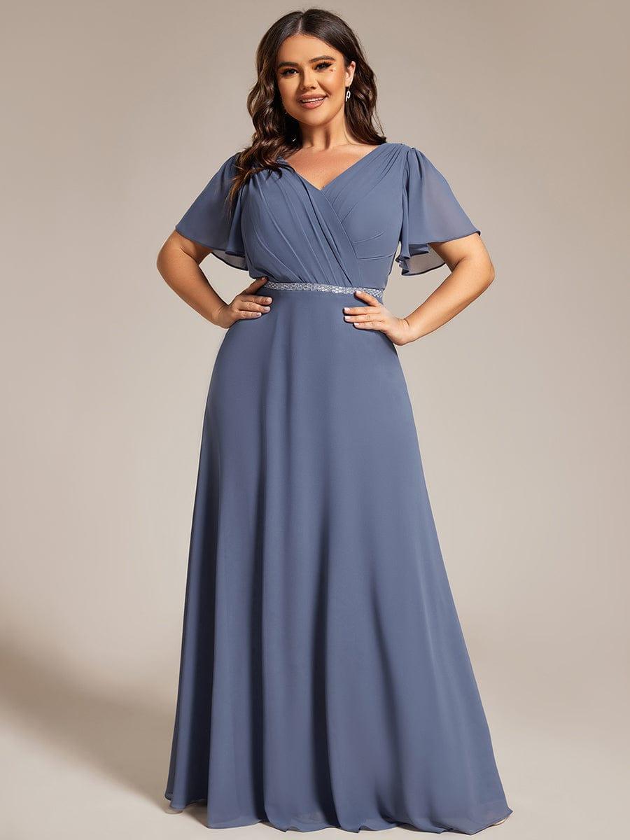 Plus Size V-Neck Pleated A-Line Chiffon Evening Dres