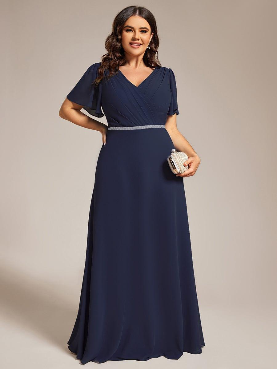Plus Size V-Neck Pleated A-Line Chiffon Evening Dres