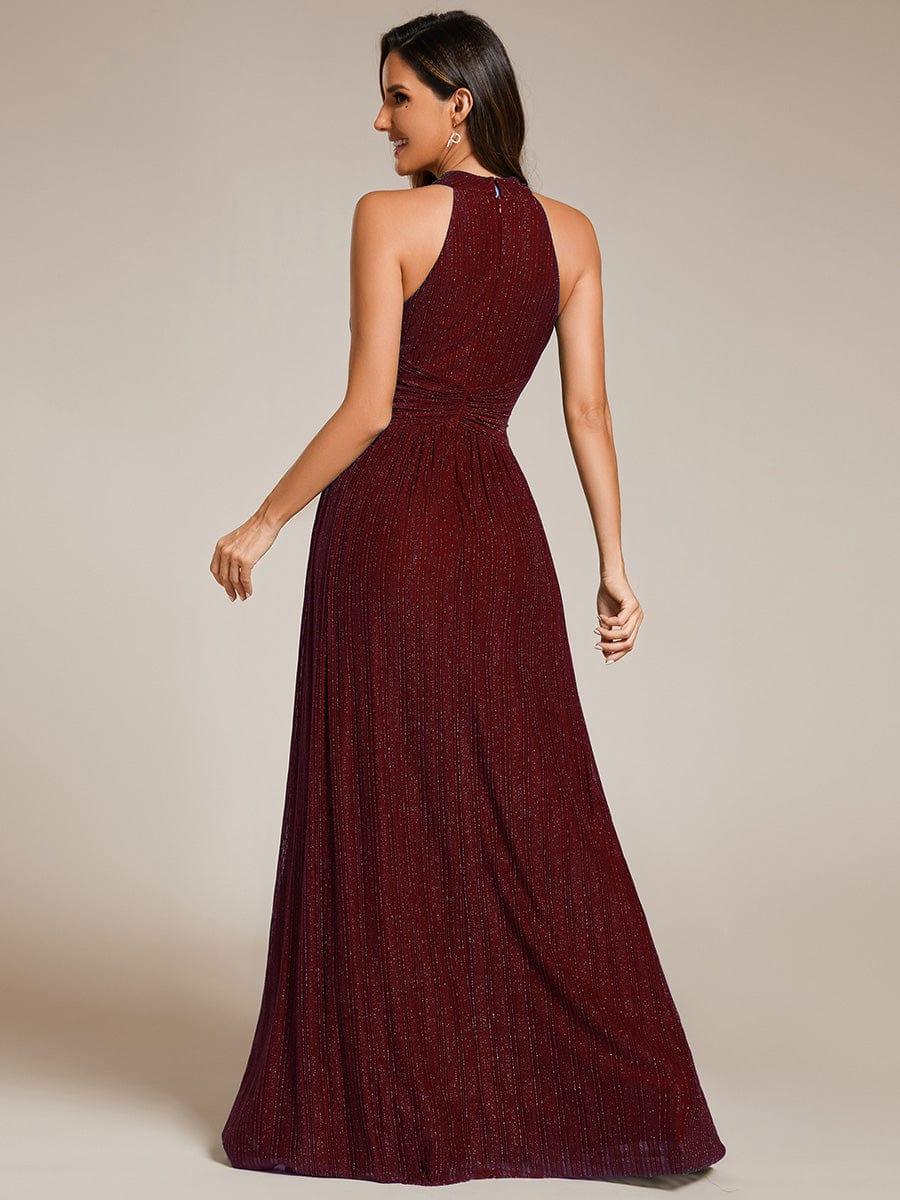 Sparkly Halter Pleated A-Line Formal Evening Dress