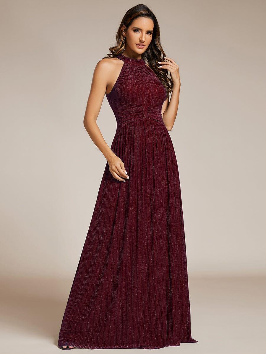 Sparkly Halter Pleated A-Line Formal Evening Dress
