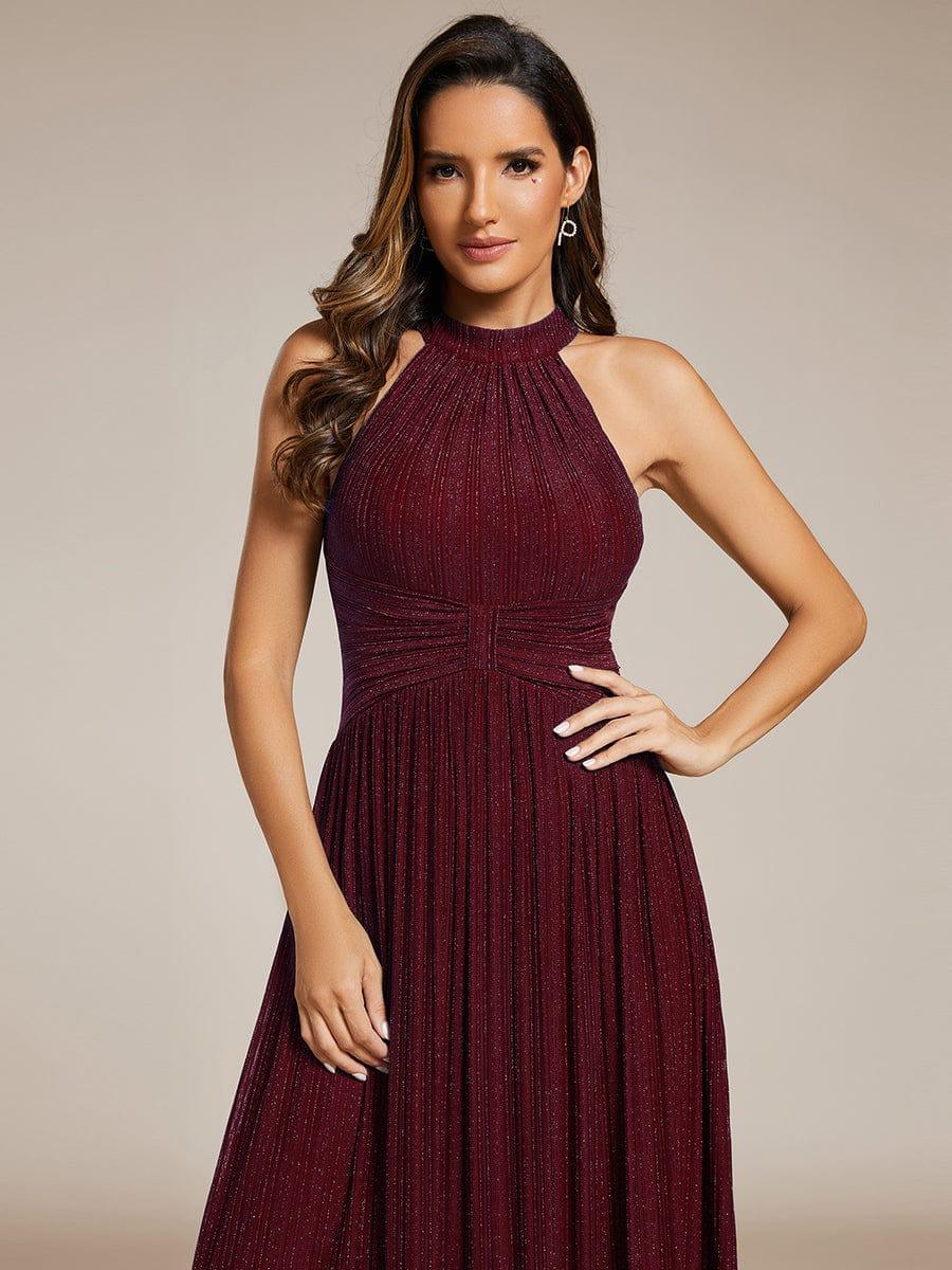 Sparkly Halter Pleated A-Line Formal Evening Dress