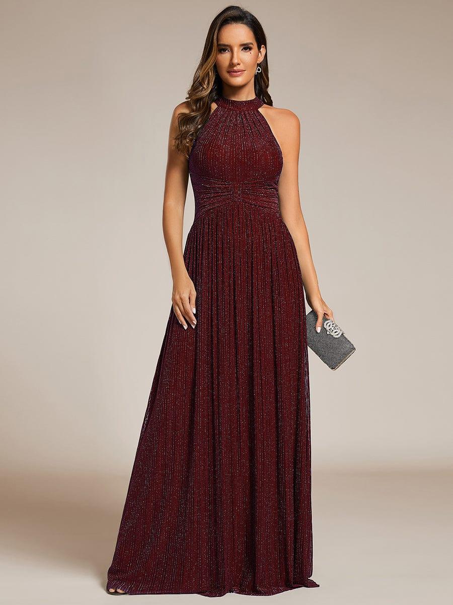 Sparkly Halter Pleated A-Line Formal Evening Dress