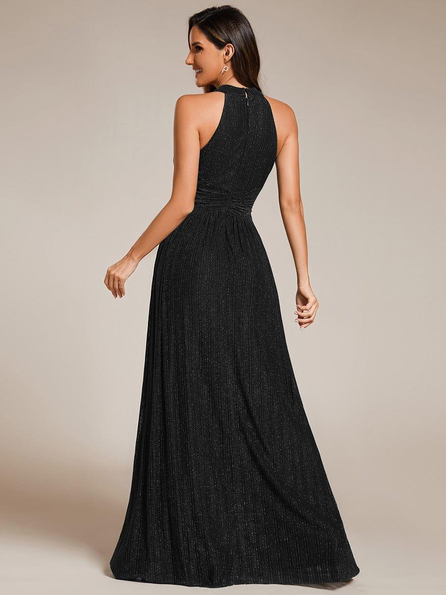 Sparkly Halter Pleated A-Line Formal Evening Dress