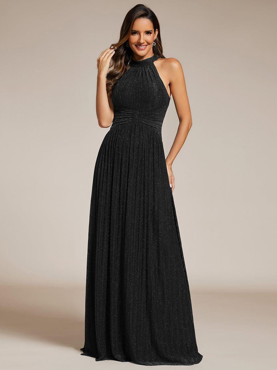Sparkly Halter Pleated A-Line Formal Evening Dress