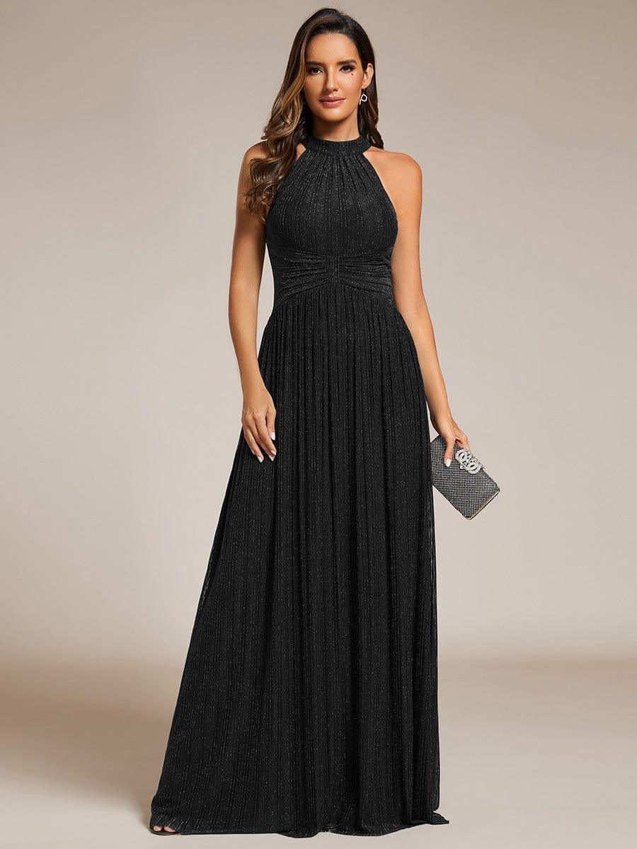 Sparkly Halter Pleated A-Line Formal Evening Dress