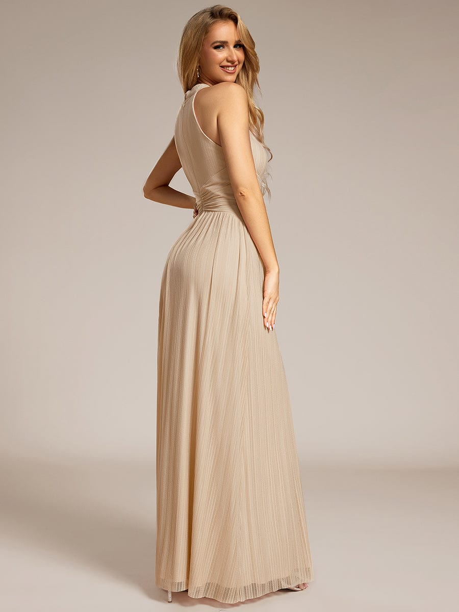 Sparkly Halter Pleated A-Line Formal Evening Dress