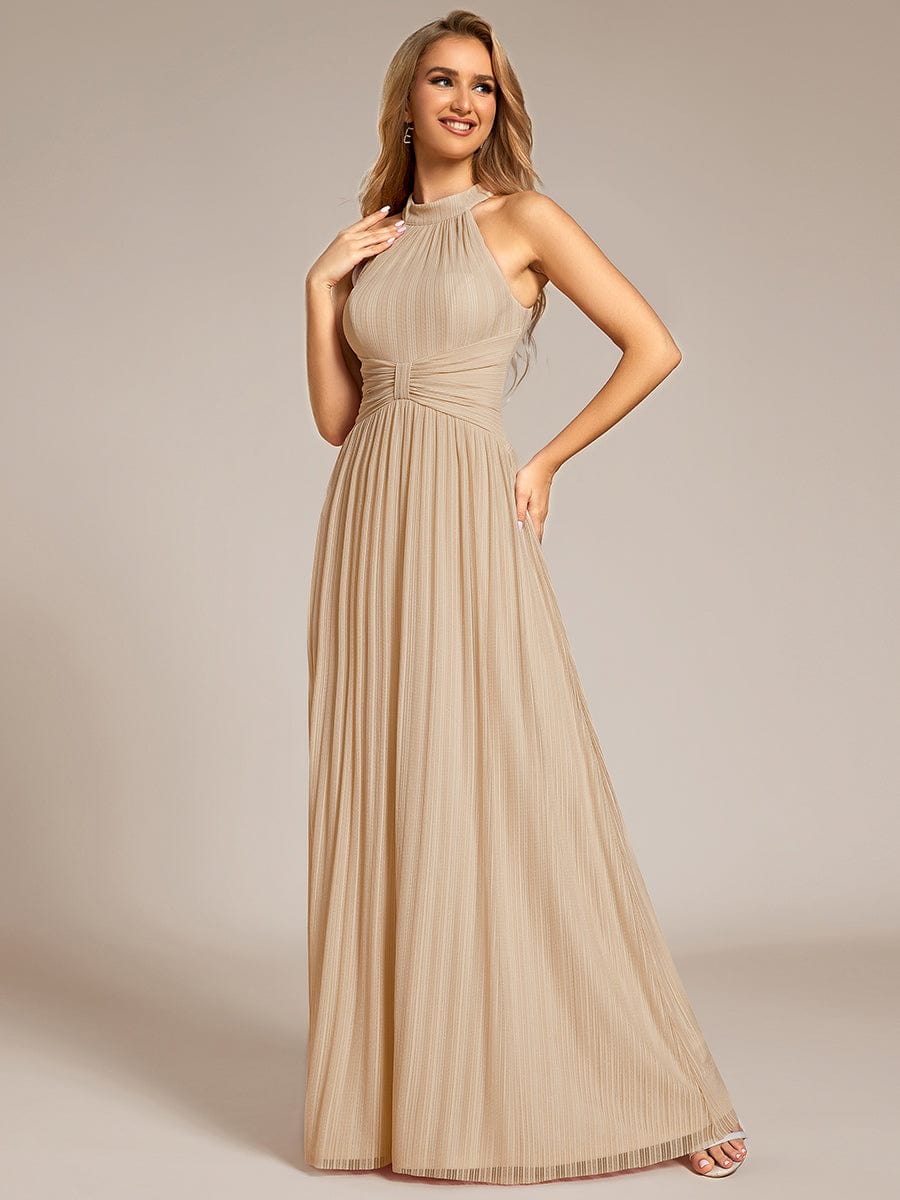 Sparkly Halter Pleated A-Line Formal Evening Dress