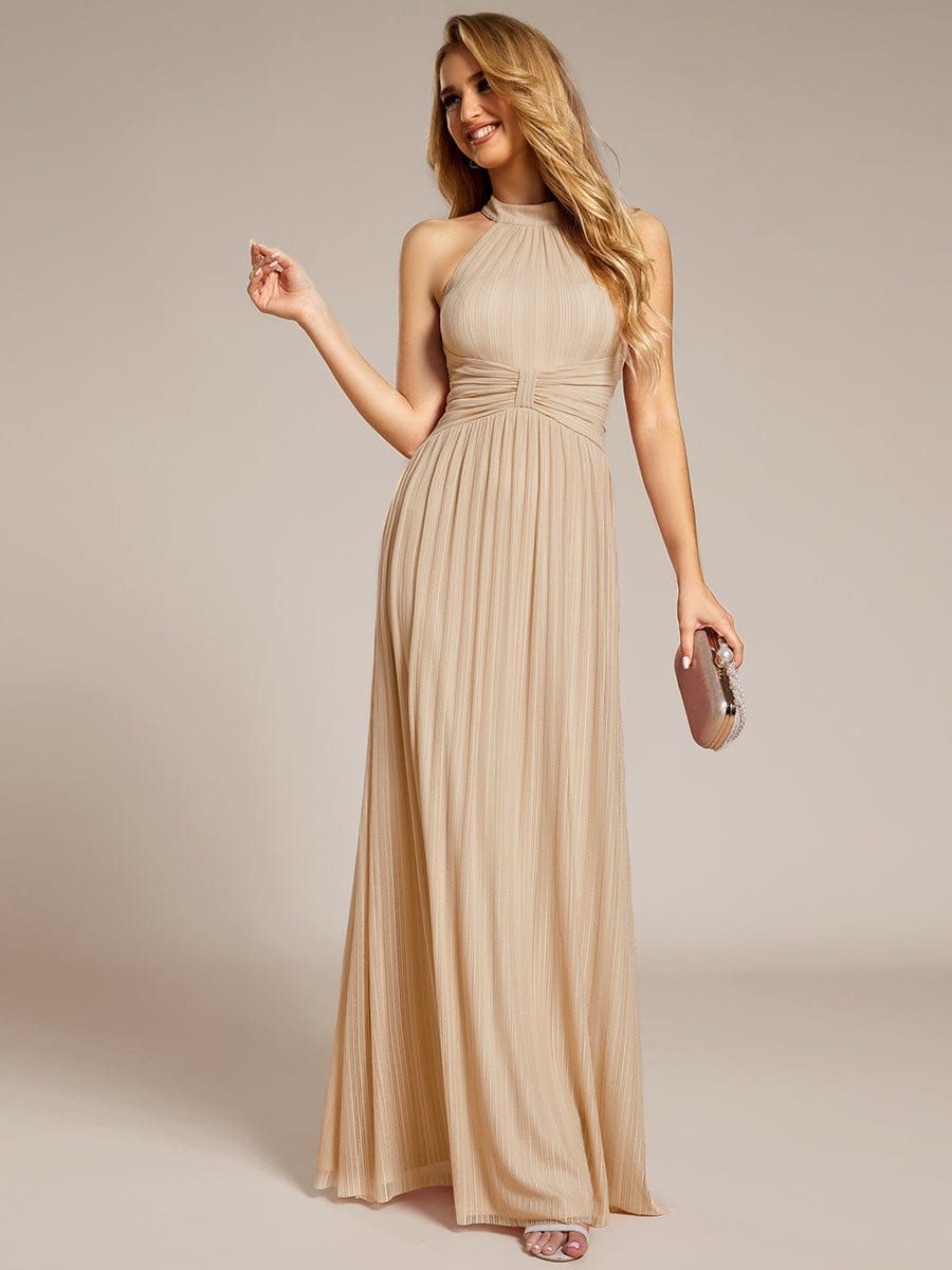 Sparkly Halter Pleated A-Line Formal Evening Dress