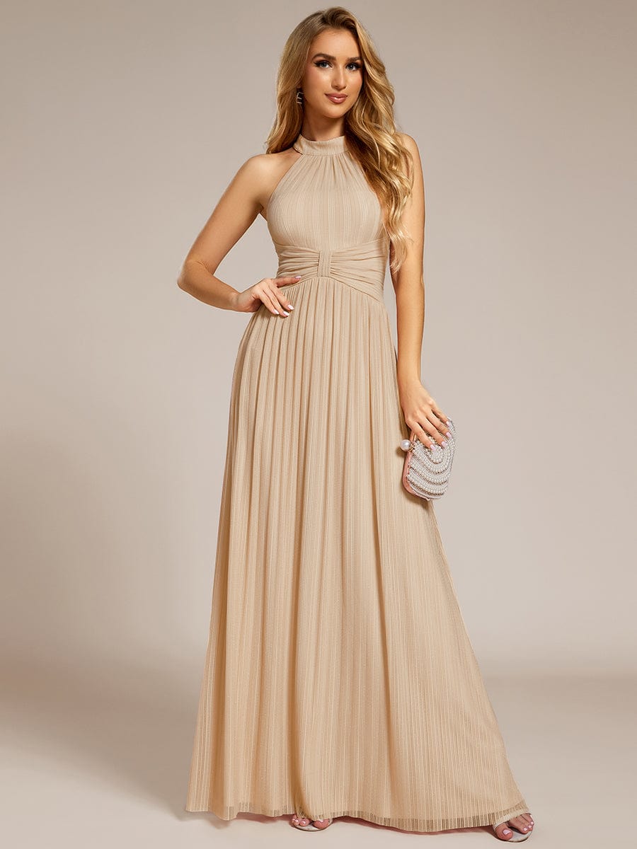 Sparkly Halter Pleated A-Line Formal Evening Dress
