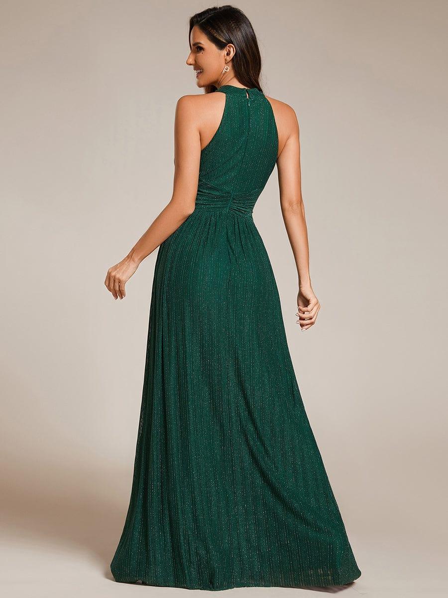 Sparkly Halter Pleated A-Line Formal Evening Dress