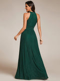 Sparkly Halter Pleated A-Line Formal Evening Dress
