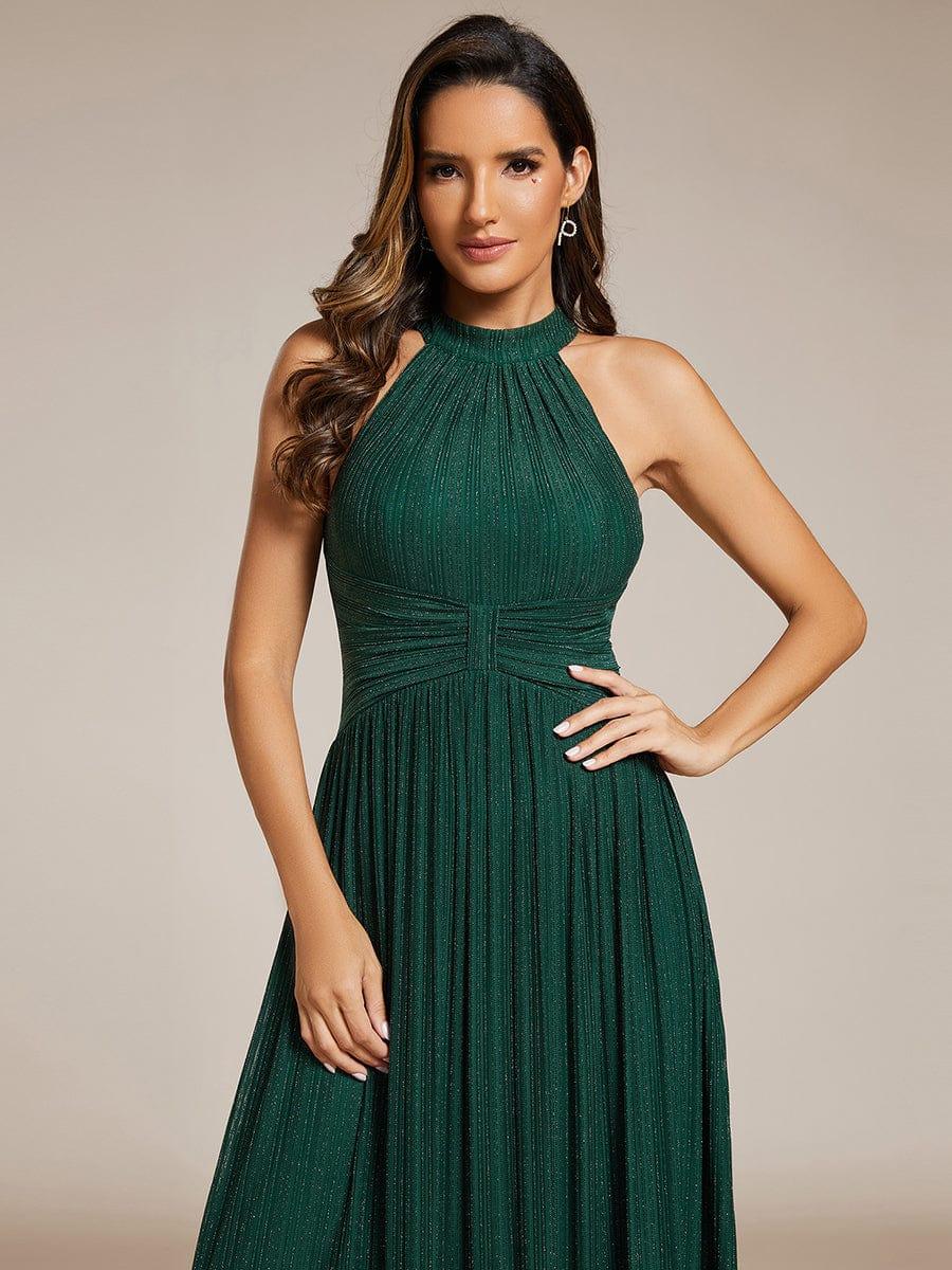 Sparkly Halter Pleated A-Line Formal Evening Dress