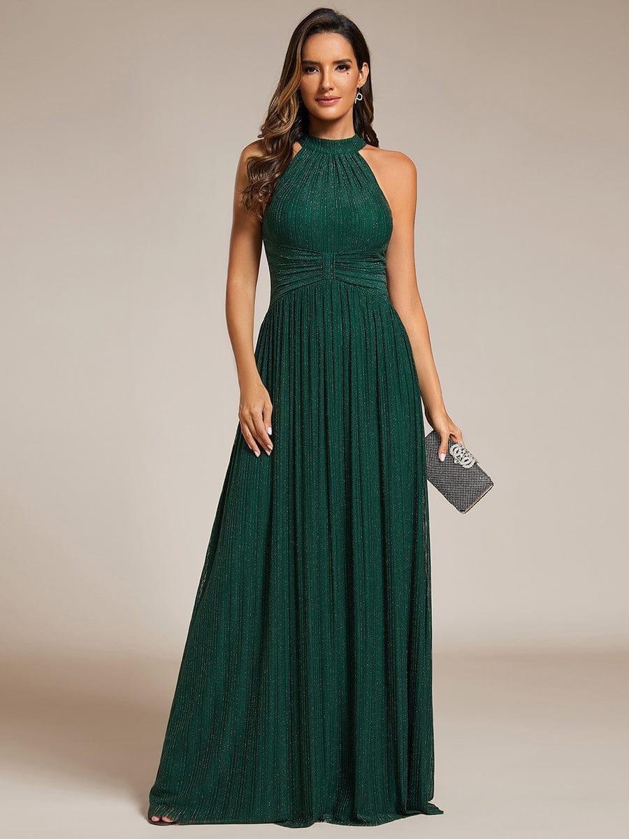 Sparkly Halter Pleated A-Line Formal Evening Dress