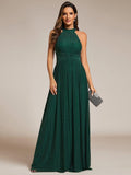 Sparkly Halter Pleated A-Line Formal Evening Dress