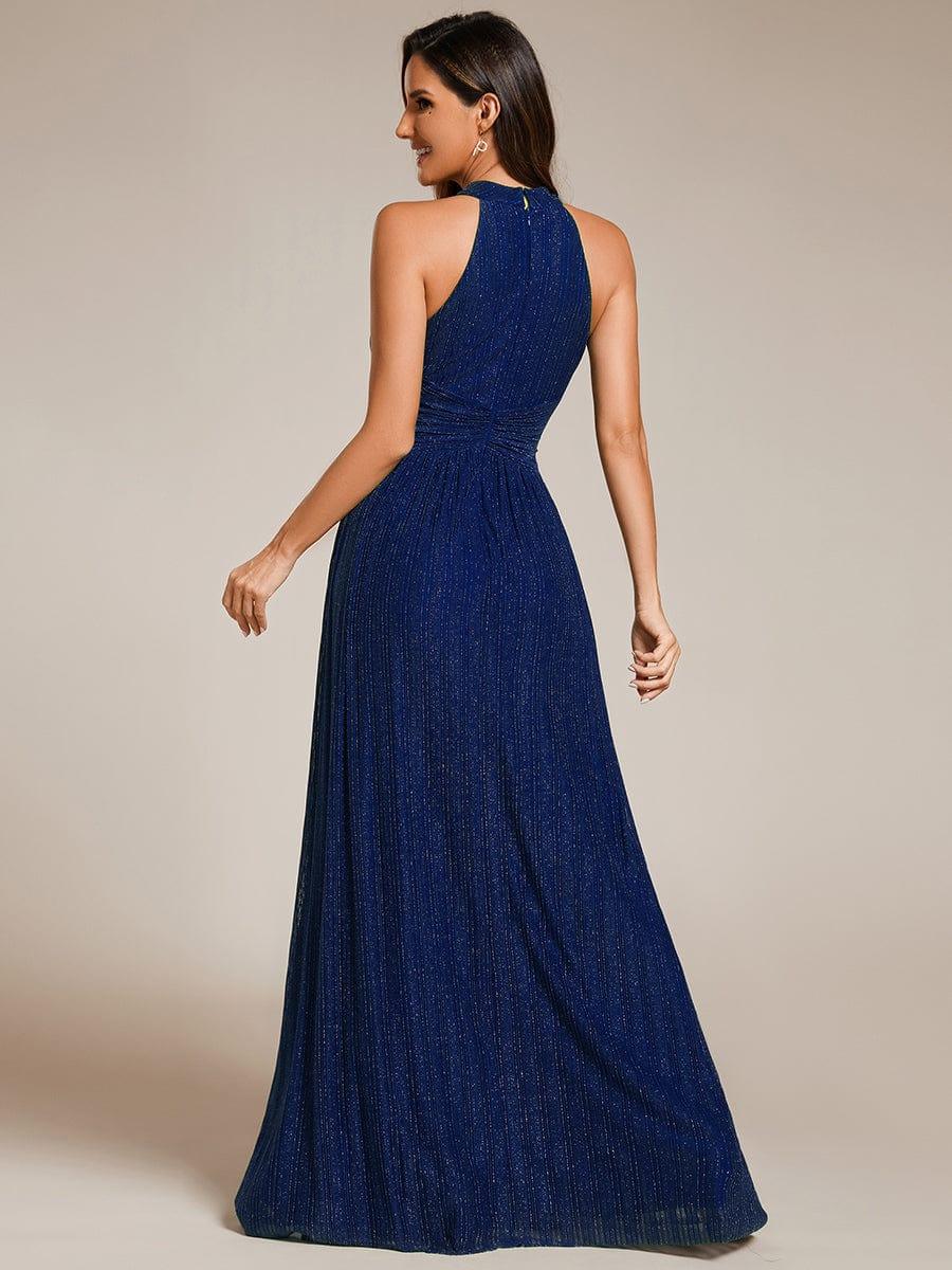 Sparkly Halter Pleated A-Line Formal Evening Dress