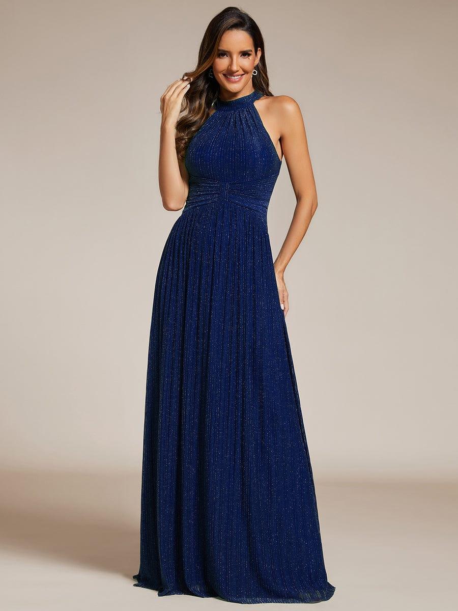 Sparkly Halter Pleated A-Line Formal Evening Dress