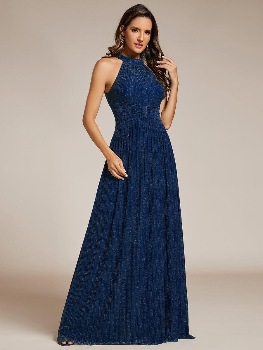 Sparkly Halter Pleated A-Line Formal Evening Dress