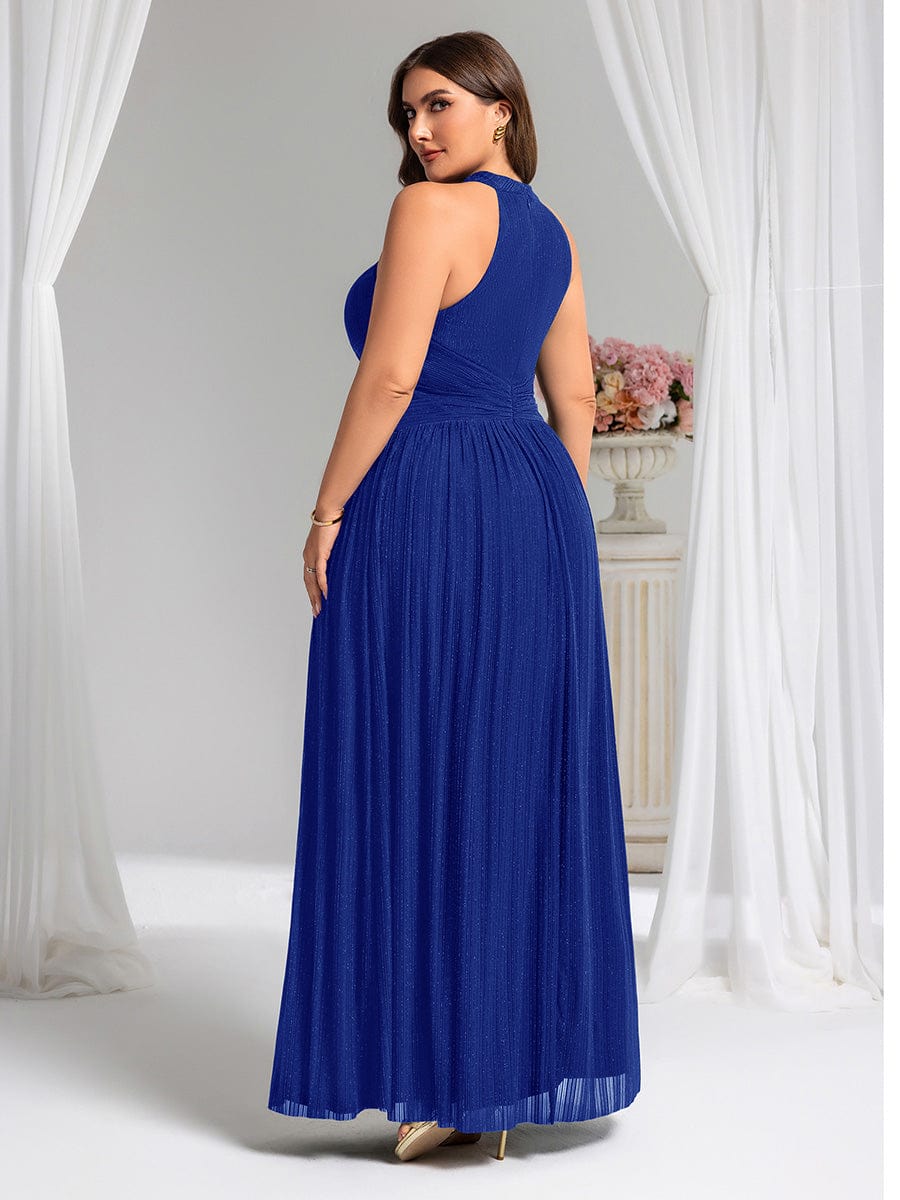 Sparkly Halter Pleated A-Line Formal Evening Dress