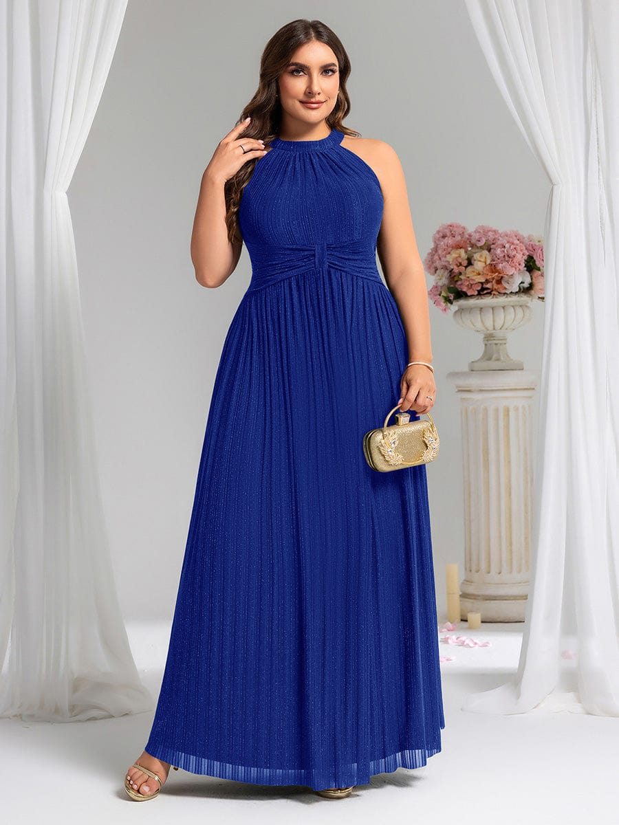 Sparkly Halter Pleated A-Line Formal Evening Dress