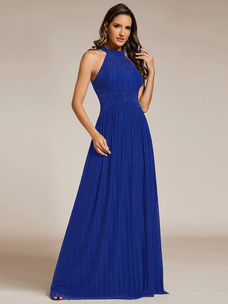 Sparkly Halter Pleated A-Line Formal Evening Dress