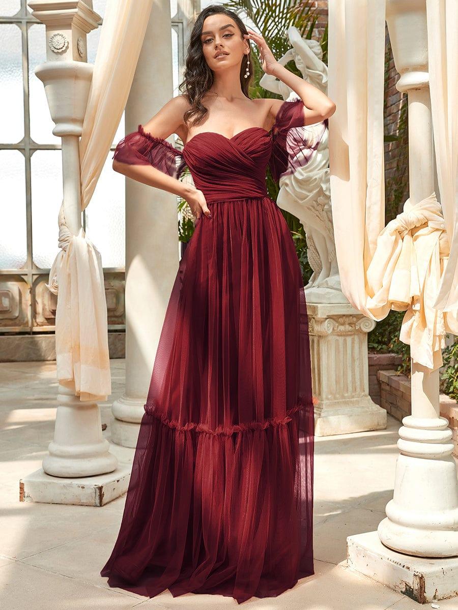 Off the Shoulder Corset Pleated A-Line Bridesmaid Dress