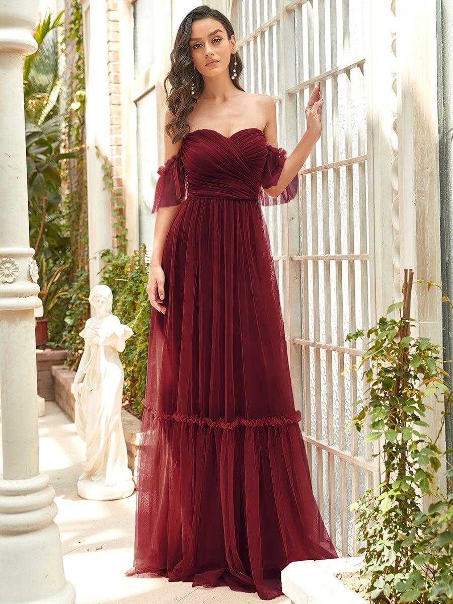 Off the Shoulder Corset Pleated A-Line Bridesmaid Dress