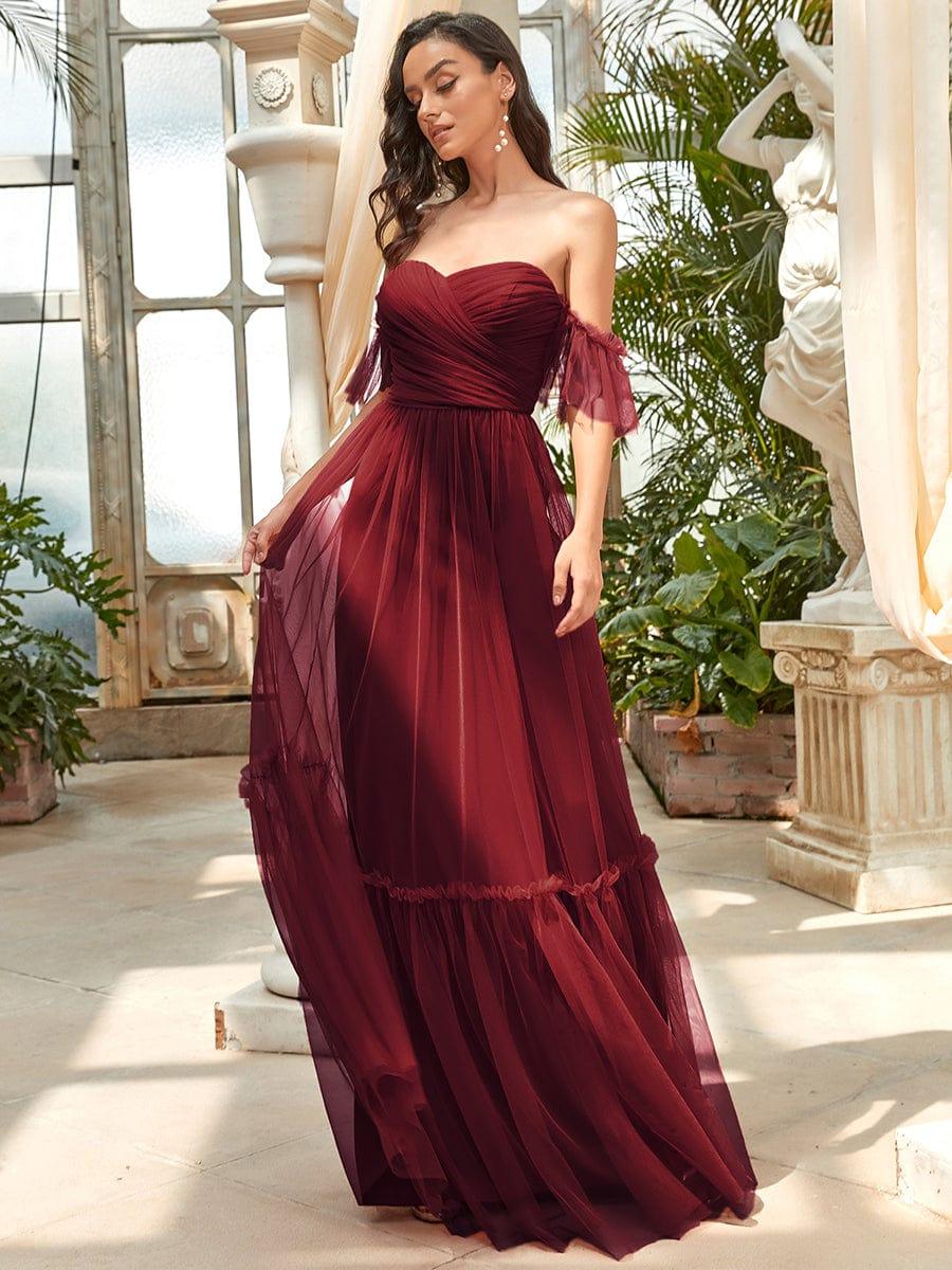 Off the Shoulder Corset Pleated A-Line Bridesmaid Dress