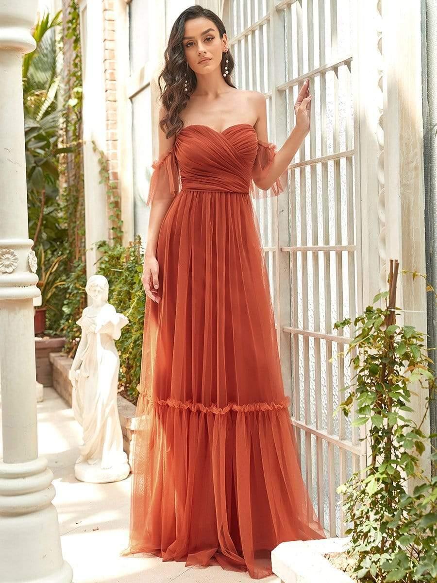 Off the Shoulder Corset Pleated A-Line Bridesmaid Dress