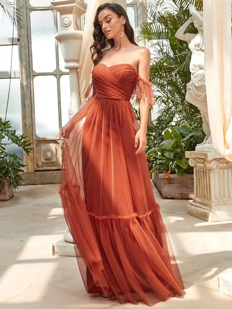 Off the Shoulder Corset Pleated A-Line Bridesmaid Dress