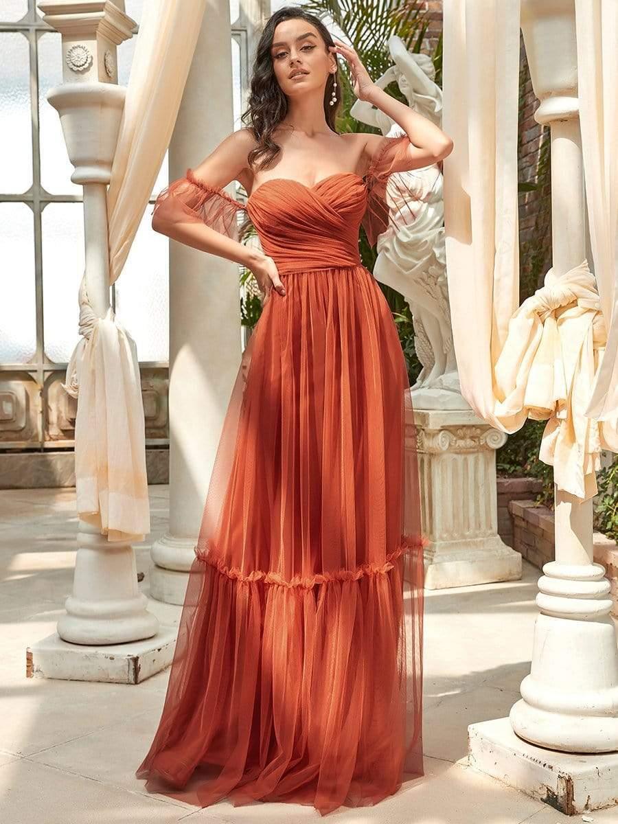 Off the Shoulder Corset Pleated A-Line Bridesmaid Dress