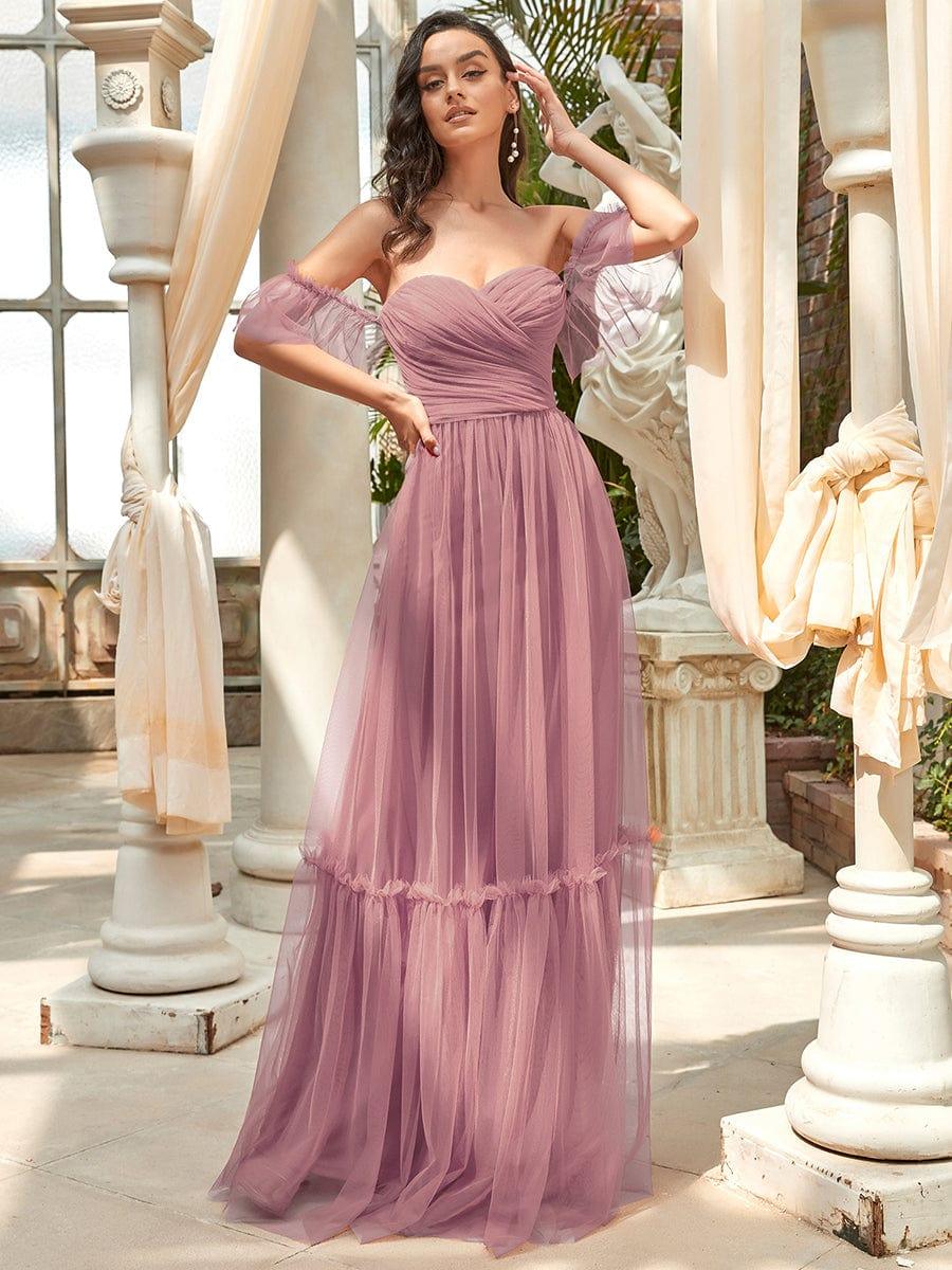Off the Shoulder Corset Pleated A-Line Bridesmaid Dress